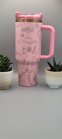 Horses, horse lover, horse riding Pink on copper base 40oz Double Wall Insulated Tumbler with Handles Gift for mom, sister