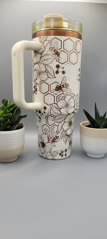 Honey Bees flower cream on copper base 40oz Double Wall Insulated Tumbler with Handles Gift for mom, Granny, sister
