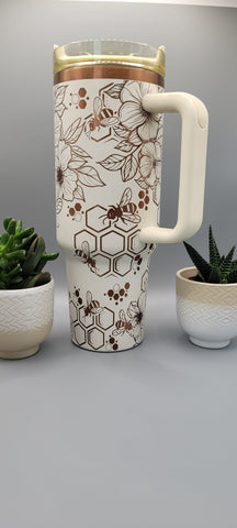 Honey Bees flower cream on copper base 40oz Double Wall Insulated Tumbler with Handles Gift for mom, Granny, sister