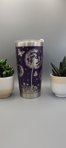 Just Breathe, Motivation, Dandelions Butterflies Laser Engraved 20oz Double Wall Insulated Tumbler Travel mug,Gift for mum,daughter,