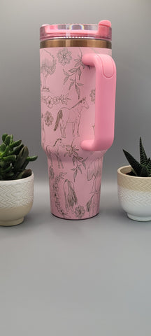 Horses, horse lover, horse riding Pink on copper base 40oz Double Wall Insulated Tumbler with Handles Gift for mom, sister