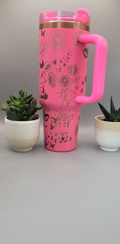 Cute cows Pink on copper base 40oz Double Wall Insulated Tumbler with Handles Gift for mom, sister