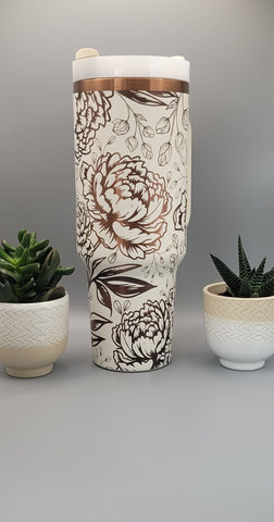 Peonies, Peony flower cream on copper base 40oz Double Wall Insulated Tumbler with Handles Gift for mom, Granny, sister
