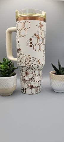 Honey Bees flower cream on copper base 40oz Double Wall Insulated Tumbler with Handles Gift for mom, Granny, sister