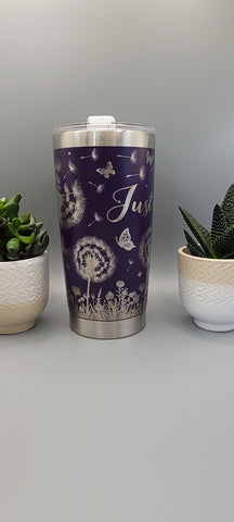 Just Breathe, Motivation, Dandelions Butterflies Laser Engraved 20oz Double Wall Insulated Tumbler Travel mug,Gift for mum,daughter,
