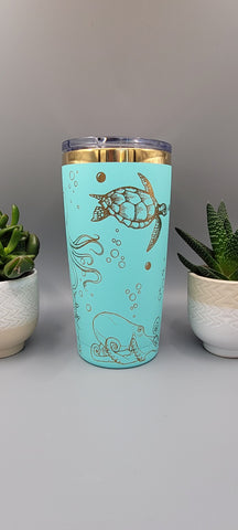 Turtle and octopus, under the sea Laser Engraved 20oz Double Wall Insulated Tumbler Travel mug,Seamless Tumbler ,Gift for daughter, niece