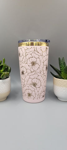 Peonies, flowers, Floral Laser Engraved 20oz Double Wall Insulated Tumbler Travel mug,Seamless Tumbler ,Gift for daughter, niece