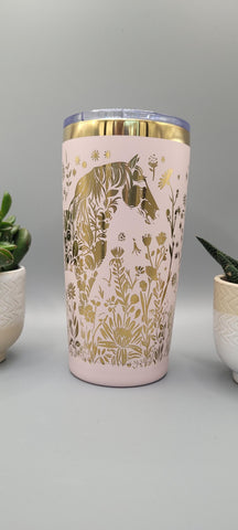 Horse and flowers pink and gold Laser Engraved 20oz Double Wall Insulated Tumbler Travel mug,Seamless Tumbler ,Gift