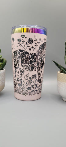 Horse and flowers pink and black Laser Engraved 20oz Double Wall Insulated Tumbler Travel mug,Seamless Tumbler ,Gift