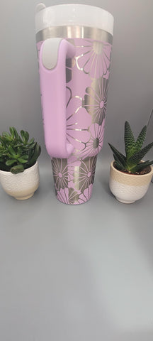 Flowers 40oz Double Wall Insulated Tumbler with Handles Gift for mom, Granny, see images Not seamless