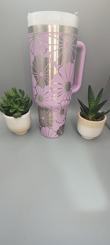 Flowers 40oz Double Wall Insulated Tumbler with Handles Gift for mom, Granny, see images Not seamless