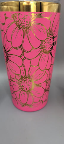 Daisy, sunflower flowers pink and gold Laser Engraved 20oz Double Wall Insulated Tumbler Travel mug,Seamless Tumbler ,Gift