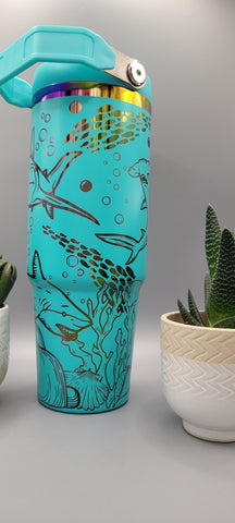 Shark, ocean, under the sea Laser Engraved 30oz Double Wall Insulated Tumbler Custom Seamless Tumbler