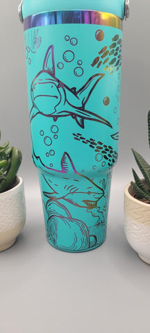 Shark, ocean, under the sea Laser Engraved 30oz Double Wall Insulated Tumbler Custom Seamless Tumbler