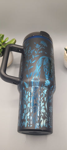 Horse and flowers, Horse Lover, Horseriding 40oz Double Wall Insulated Tumbler with Handles Gift for mom, sister