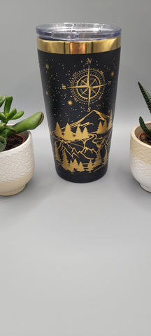 Adventure, traveler, wander black and gold Laser Engraved 20oz Double Wall Insulated Tumbler Travel mug,Seamless Tumbler ,Gift for niece