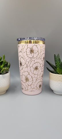 Peonies, flowers, Floral Laser Engraved 20oz Double Wall Insulated Tumbler Travel mug,Seamless Tumbler ,Gift for daughter, niece