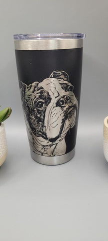 Bulldog, dog Laser Engraved 20oz Double Wall Insulated Tumbler Travel mug, Seamless Tumbler ,Gift for mum