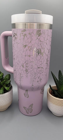 Wisteria and butterflies, garden 40oz Double Wall Insulated Tumbler with Handles Gift for mom, dancer, sister, Niece