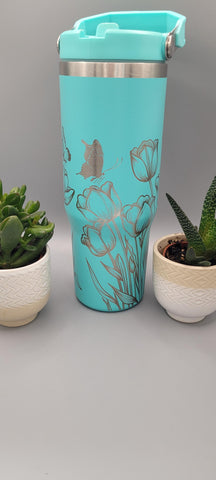Tulips and butterflies, butterfly garden Laser Engraved 30oz Double Wall Insulated Tumbler