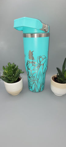 Tulips and butterflies, butterfly garden Laser Engraved 30oz Double Wall Insulated Tumbler