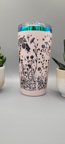 Horse and flowers pink and black Laser Engraved 20oz Double Wall Insulated Tumbler Travel mug,Seamless Tumbler ,Gift