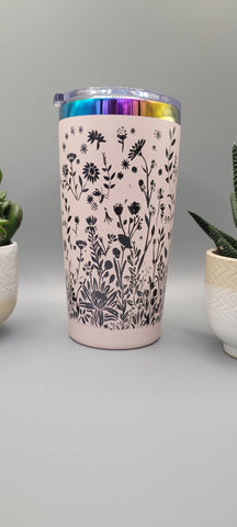 Horse and flowers pink and black Laser Engraved 20oz Double Wall Insulated Tumbler Travel mug,Seamless Tumbler ,Gift