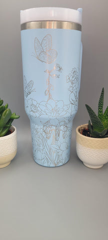 Butterfly, garden, flowers, roses 40oz Double Wall Insulated Tumbler with Handles Gift for mom, Granny, sister, Niece