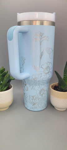 Butterfly, garden, flowers, roses 40oz Double Wall Insulated Tumbler with Handles Gift for mom, Granny, sister, Niece