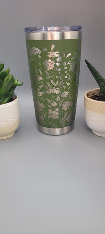 Leopard and flowers Laser Engraved Custom Seamless 20oz Double Wall Insulated Tumbler Travel mug