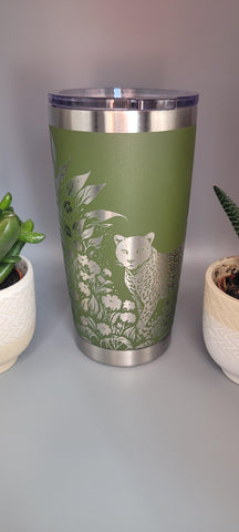 Leopard and flowers Laser Engraved Custom Seamless 20oz Double Wall Insulated Tumbler Travel mug
