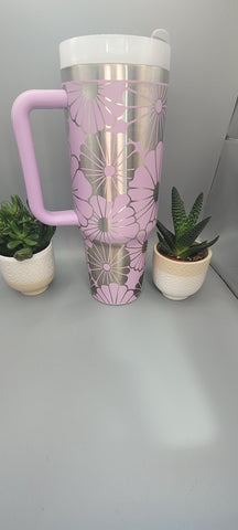 Flowers 40oz Double Wall Insulated Tumbler with Handles Gift for mom, Granny, see images Not seamless