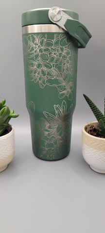 Succulents, cactus, flowers, floral tumbler, Laser Engraved 30oz Double Wall Insulated Tumbler