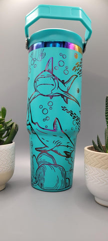 Shark, ocean, under the sea Laser Engraved 30oz Double Wall Insulated Tumbler Custom Seamless Tumbler