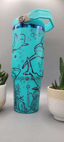 Shark, ocean, under the sea Laser Engraved 30oz Double Wall Insulated Tumbler Custom Seamless Tumbler