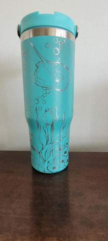 Stingray, under the sea, ocean , fish tumbler, Laser Engraved 30oz Double Wall Insulated Tumbler