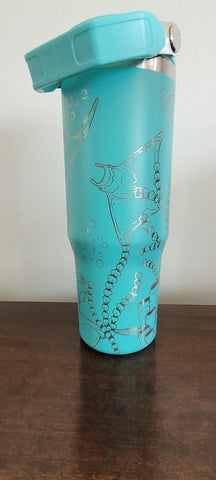 Stingray, under the sea, ocean , fish tumbler, Laser Engraved 30oz Double Wall Insulated Tumbler