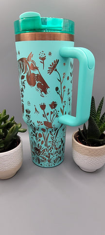 Horse and flowers, Horse Lover, Horseriding Teal and copper 40oz Double Wall Insulated Tumbler with Handles Gift for mom, sister