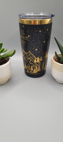 Adventure, traveler, wander black and gold Laser Engraved 20oz Double Wall Insulated Tumbler Travel mug,Seamless Tumbler ,Gift for niece