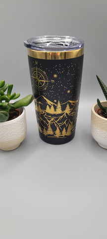 Adventure, traveler, wander black and gold Laser Engraved 20oz Double Wall Insulated Tumbler Travel mug,Seamless Tumbler ,Gift for niece