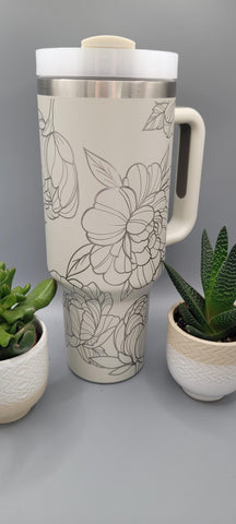 Marigolds, flowers, Floral 40oz Double Wall Insulated Tumbler with Handles Gift for mom, Granny, sister, Niece
