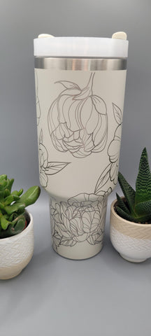 Marigolds, flowers, Floral 40oz Double Wall Insulated Tumbler with Handles Gift for mom, Granny, sister, Niece