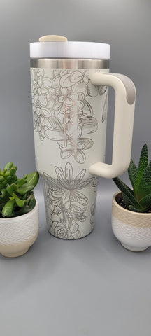 succulents, cactus, cacti Floral 40oz Double Wall Insulated Tumbler with Handles Gift for mom, Granny, sister, Niece