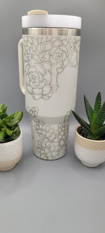 succulents, cactus, cacti Floral 40oz Double Wall Insulated Tumbler with Handles Gift for mom, Granny, sister, Niece