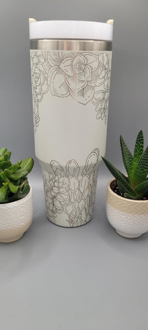 succulents, cactus, cacti Floral 40oz Double Wall Insulated Tumbler with Handles Gift for mom, Granny, sister, Niece