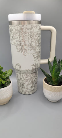 succulents, cactus, cacti Floral 40oz Double Wall Insulated Tumbler with Handles Gift for mom, Granny, sister, Niece