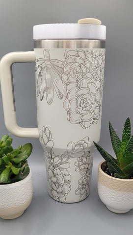 succulents, cactus, cacti Floral 40oz Double Wall Insulated Tumbler with Handles Gift for mom, Granny, sister, Niece
