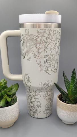succulents, cactus, cacti Floral 40oz Double Wall Insulated Tumbler with Handles Gift for mom, Granny, sister, Niece