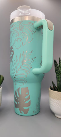 Monstera Leaves, Garden 40oz Double Wall Insulated Tumbler with Handles Gift for mom, Granny, sister, Niece