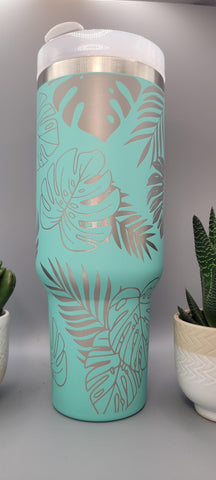Monstera Leaves, Garden 40oz Double Wall Insulated Tumbler with Handles Gift for mom, Granny, sister, Niece
